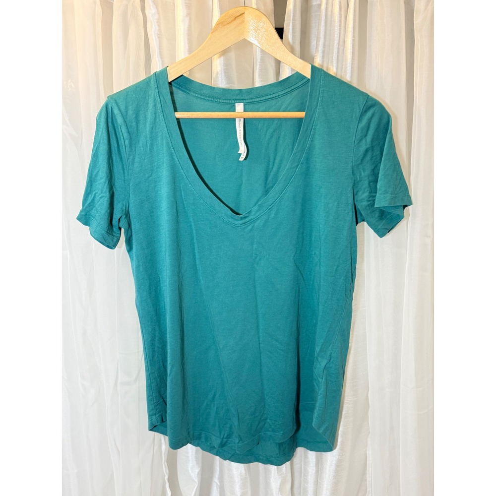 The Group Babaton V-Neck Tee Womens Small Teal Green Short Sleeve Curved Hem